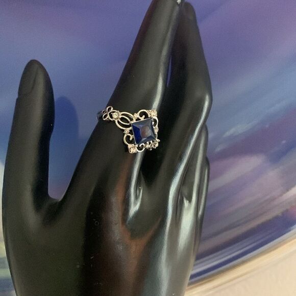 Gorgeous Vintage Blue Cabochon art deco ring, Unmarked - Picture 3 of 4